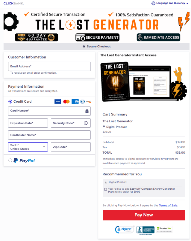 The Lost Generator Checkout Page